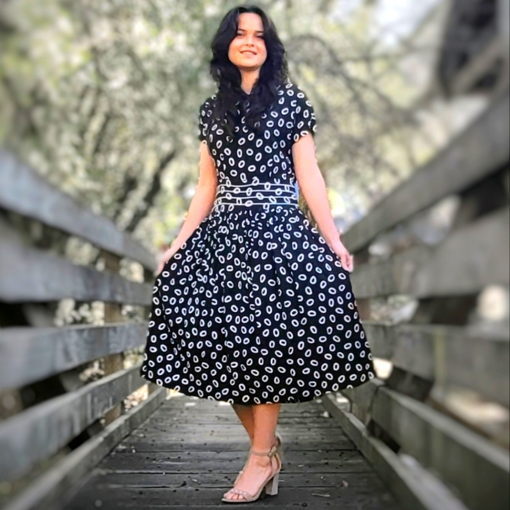 Vintage 80's-90's High Fashion Printed A-Line Dress Large